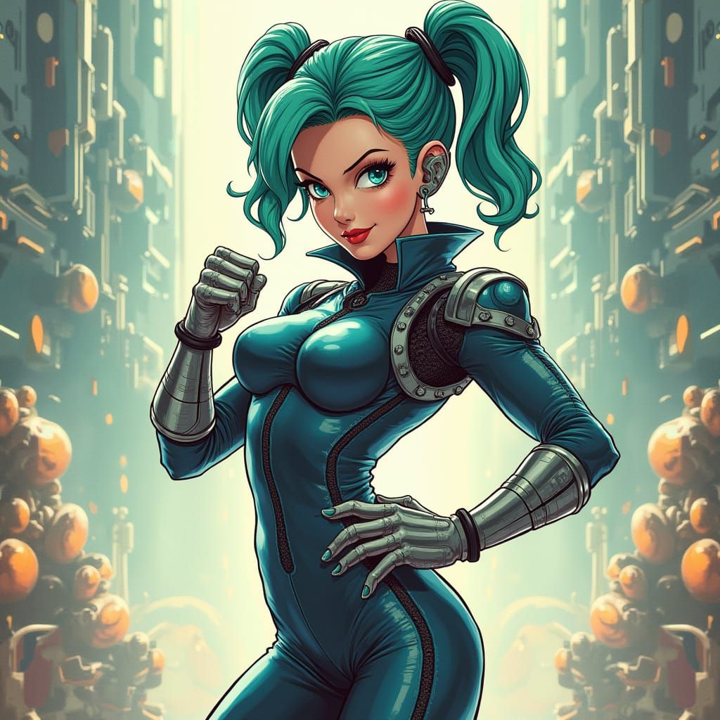 Bulma in Biomechanical Comic Book Style