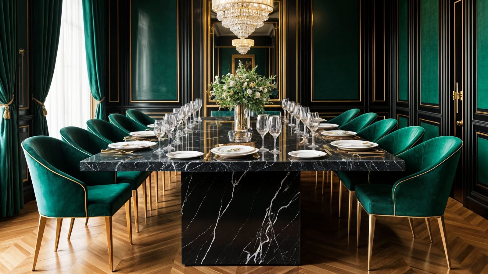 Luxurious Art Deco Dining Room with Emerald and Gold