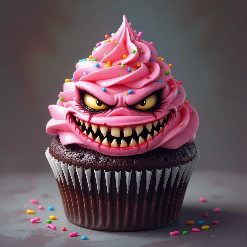 Evil Chocolate Cupcake with Pink Frosting