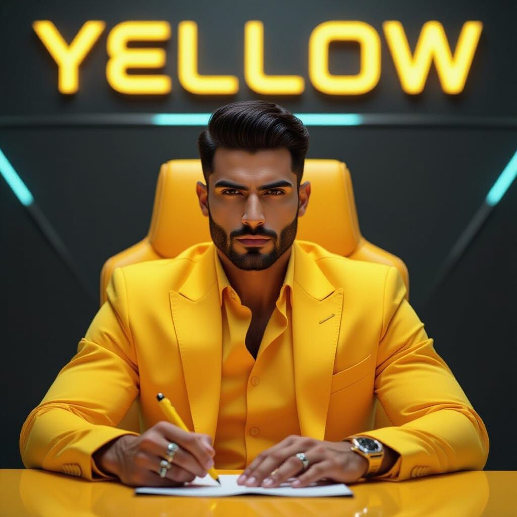 Handsome Man in Yellow: Futuristic Digital Art