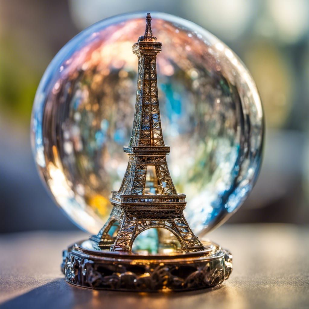 Bismuth Eiffel Tower in Ice Globe, Macro Shot