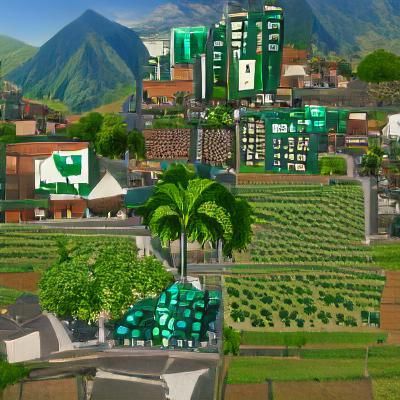 Tropical Cityscape with Mountain View