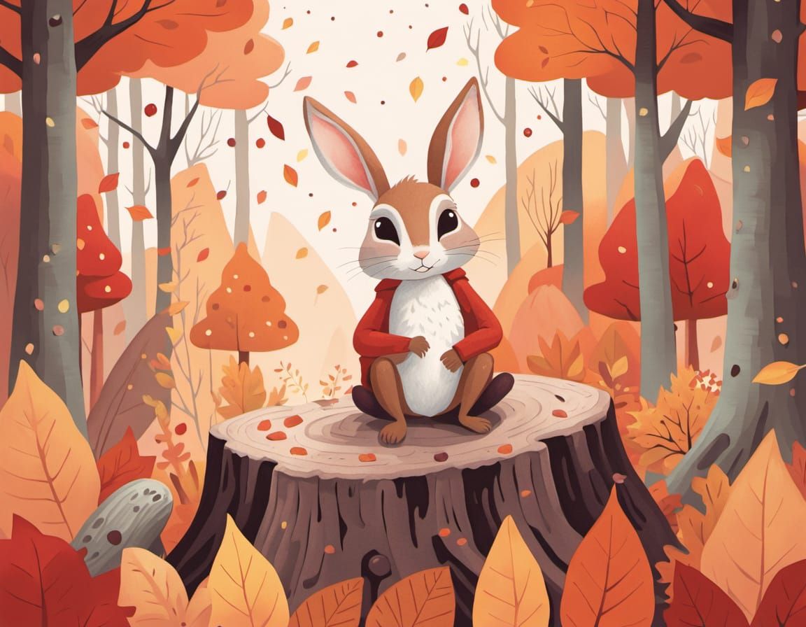 Sad Elf in Autumn Forest Chalk Illustration