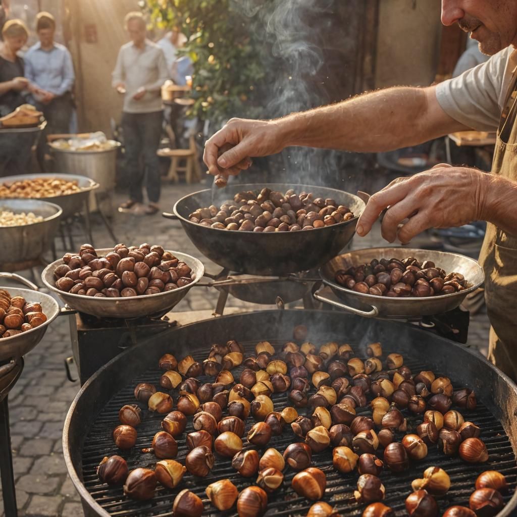 Chestnut Vendor in Impressionist Street Food Photo