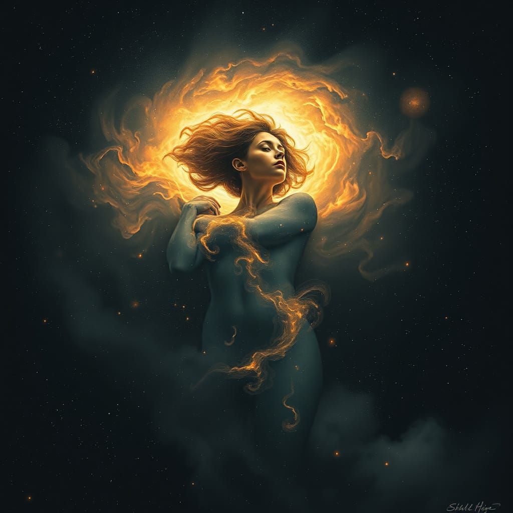 Woman Enveloped in Cosmic Vortex