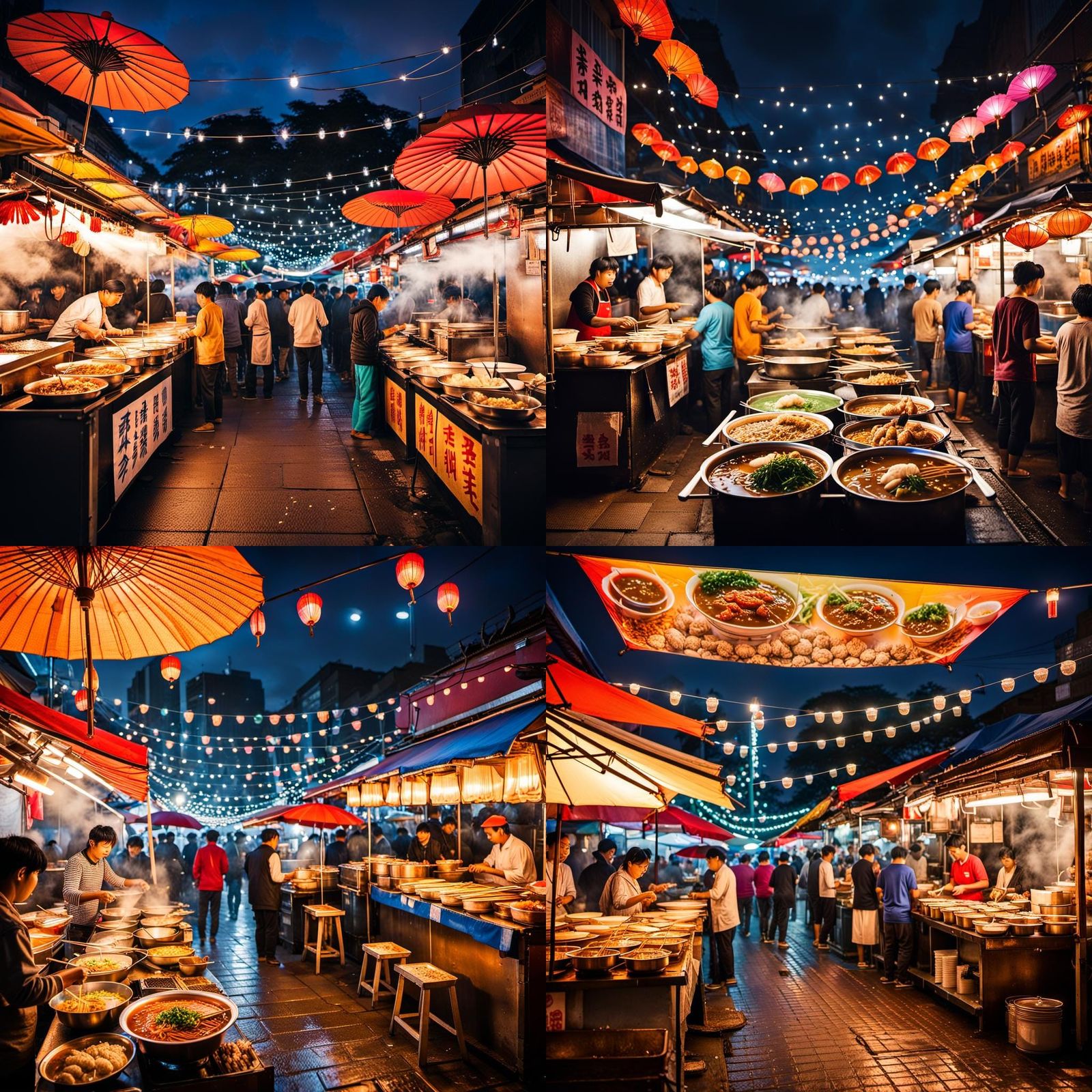 Street Food Vendor in Night Market: 3D Digital Art