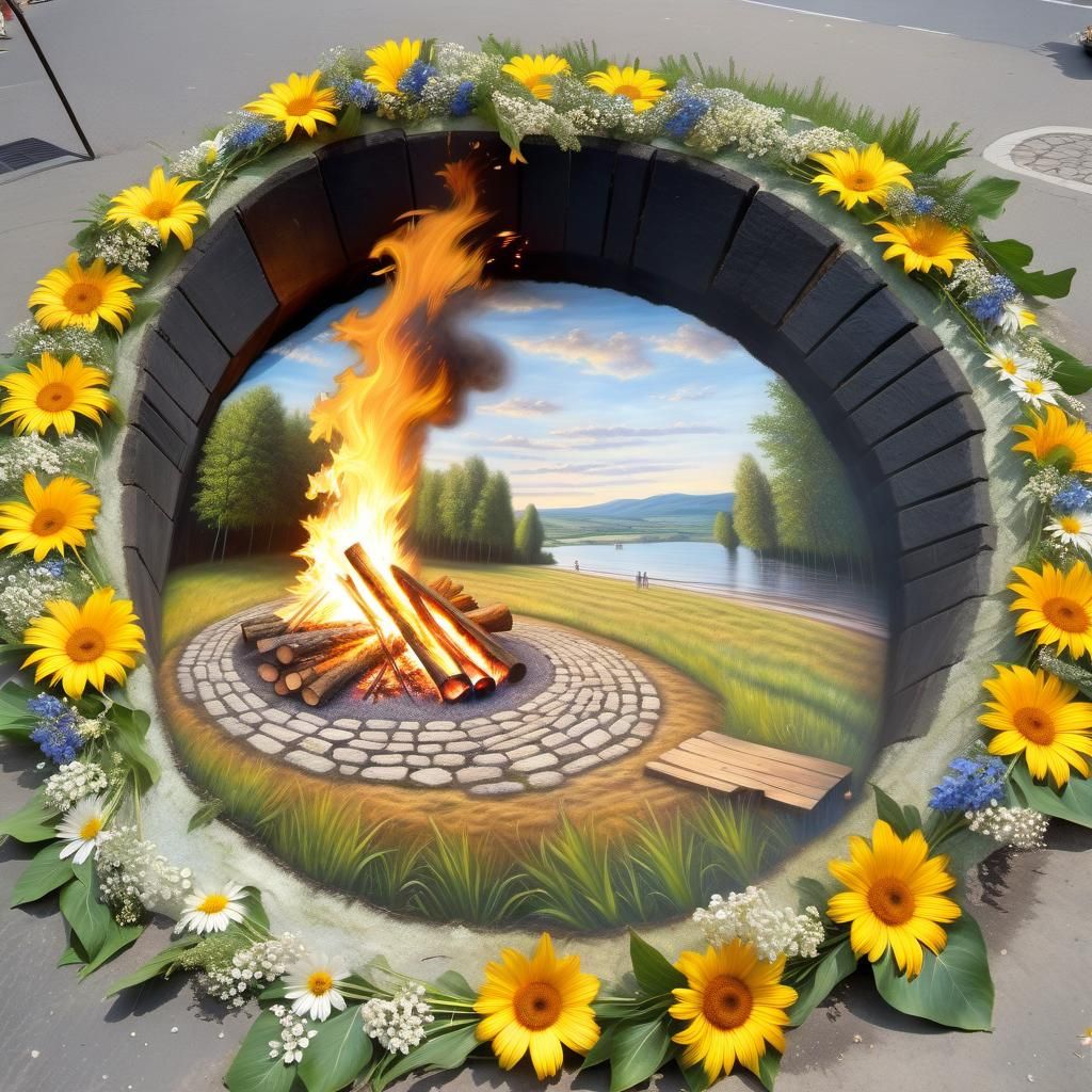 Midsummer Celebration in Distorted Surreal Street Art