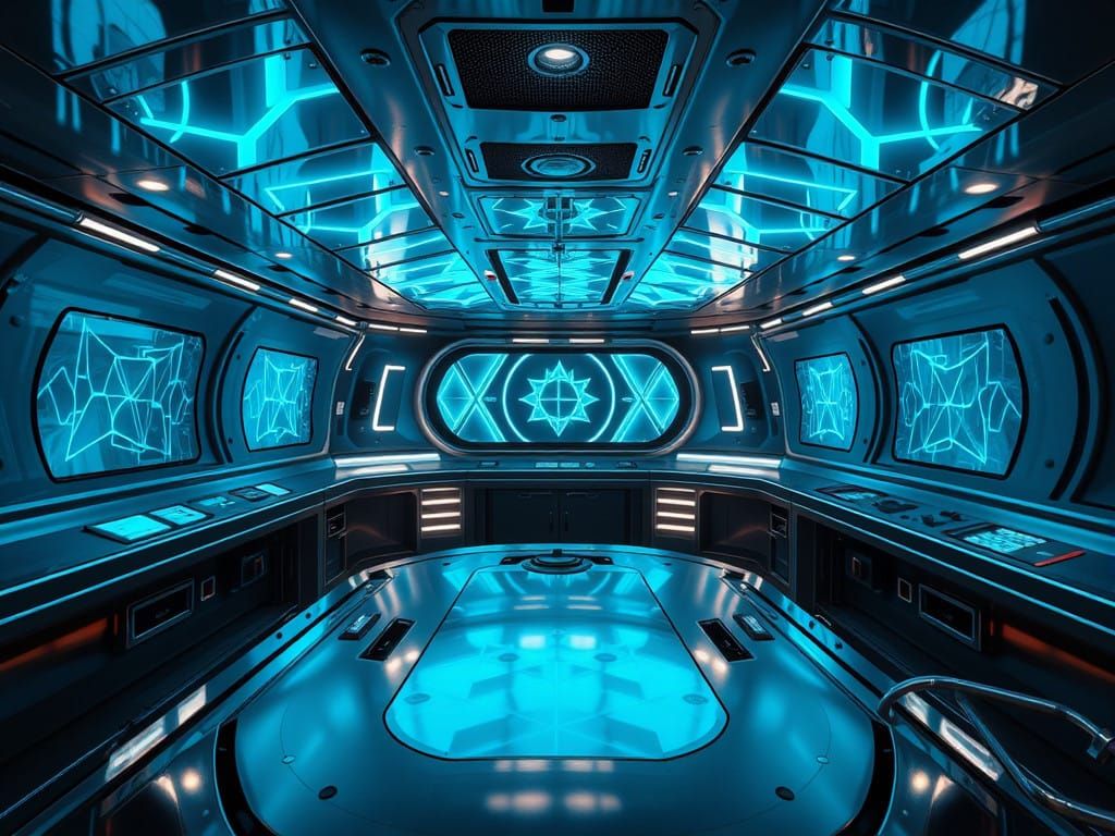 High-Tech Submarine Control Room Immersed in Ethereal Light