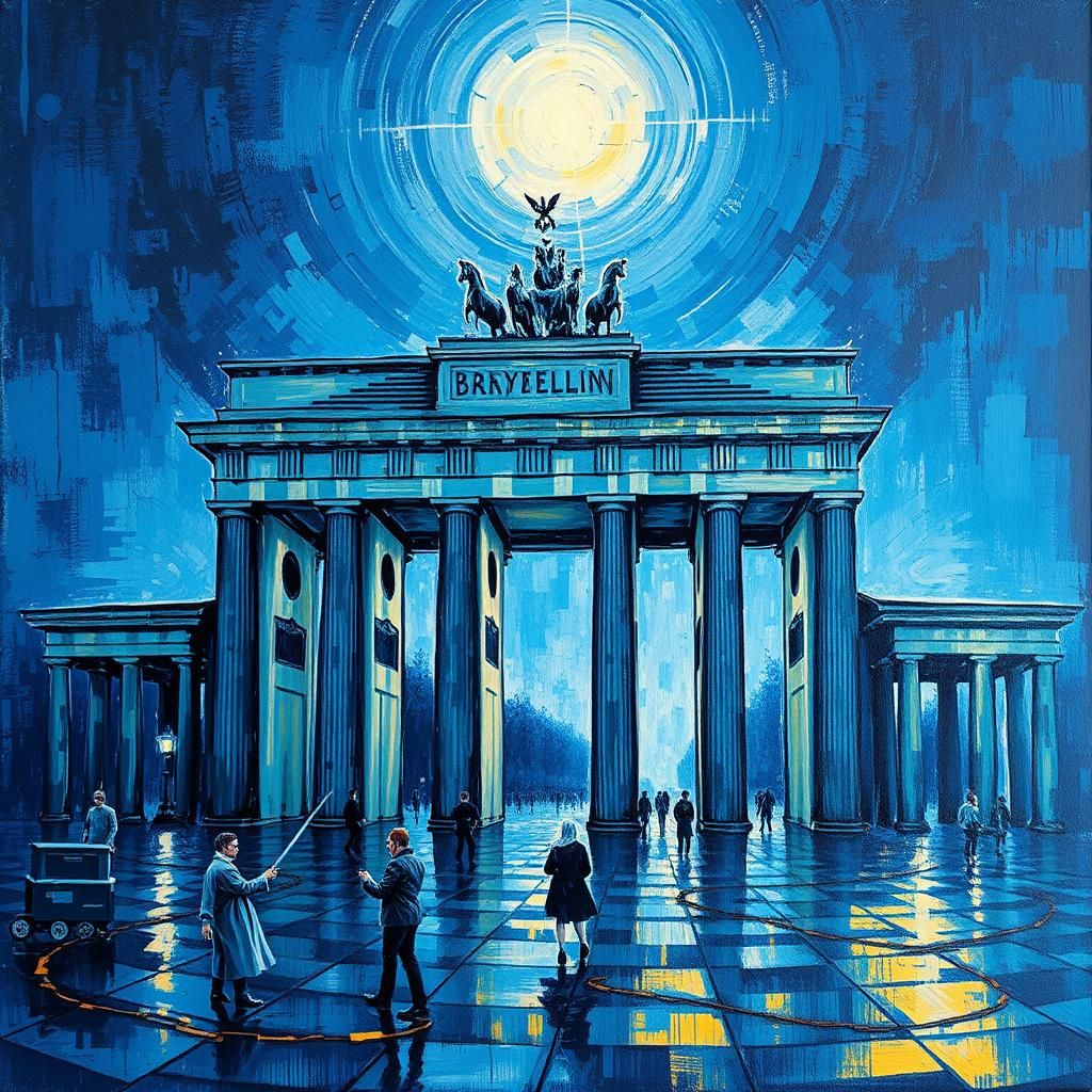 Dystopian Art Deco Brandenburg Gate in Heavy Metal Style