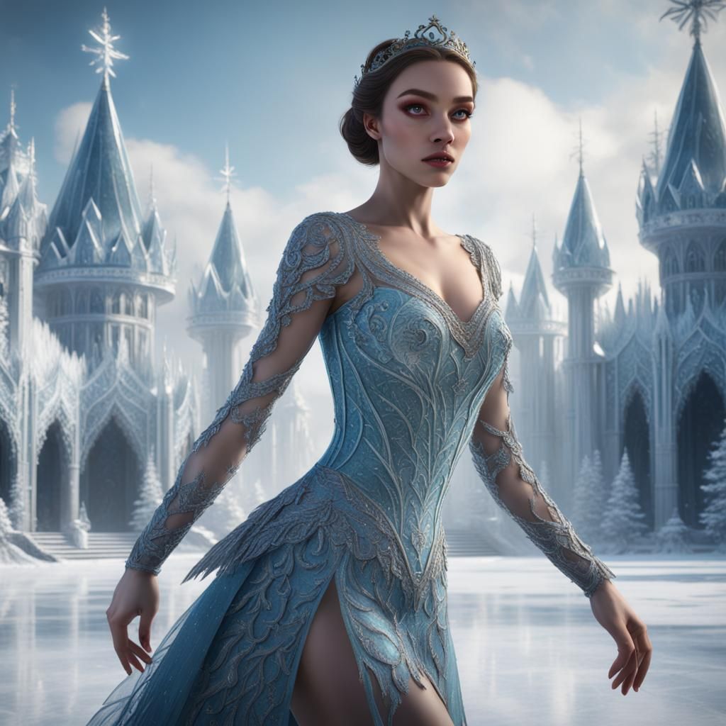 Figure Skating Princess in Ice Palace: Detailed Matte Painti...