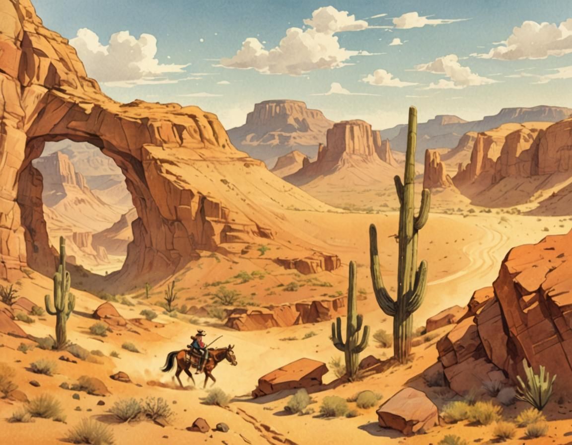 Cowboy on Donkey in Wild West Comic Art