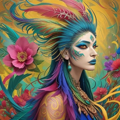 Dragon Peacock Woman in Abstract Expressionism Style