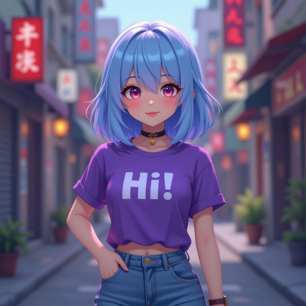 Anime Girl with Blue Hair in 3D Rendered Style