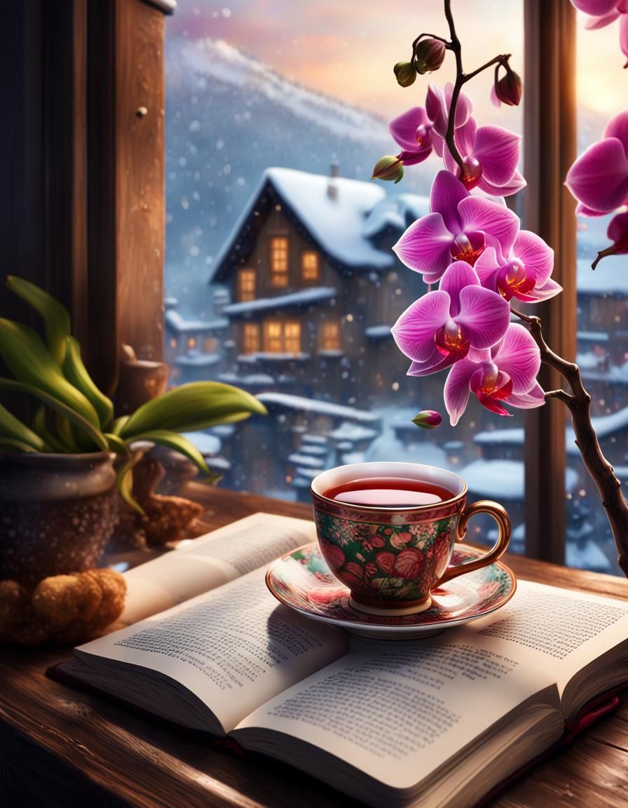 Winter Village Tea: A Hyperrealistic Masterpiece