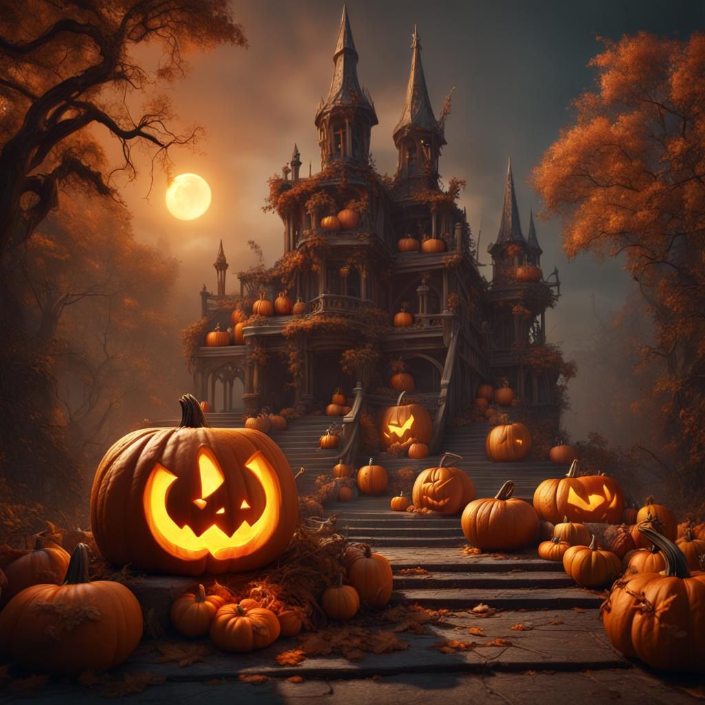 Detailed Pumpkin Carving in Fantasy Concept Art