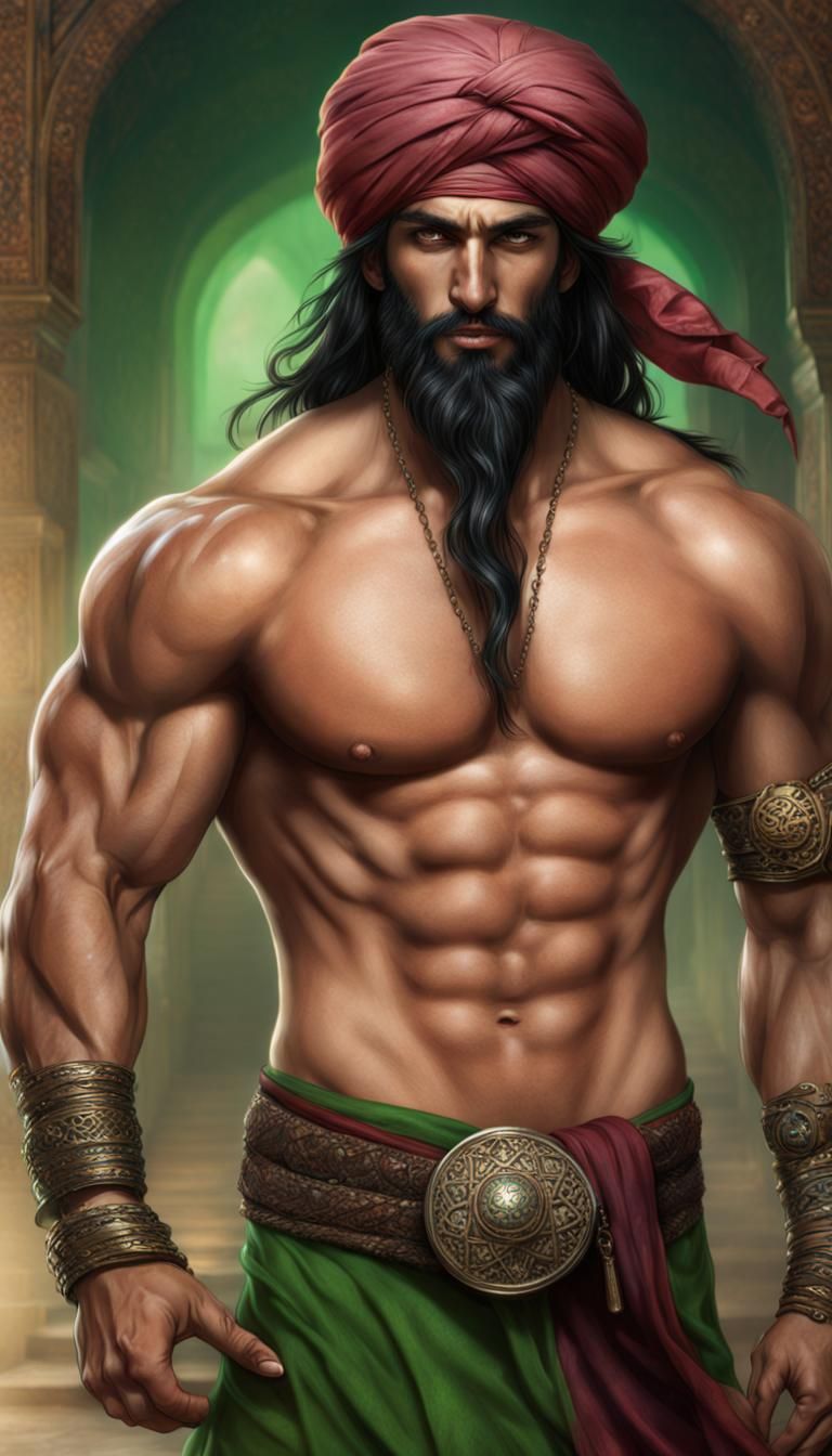 Handsome Persian Djinn with Turban in HDR