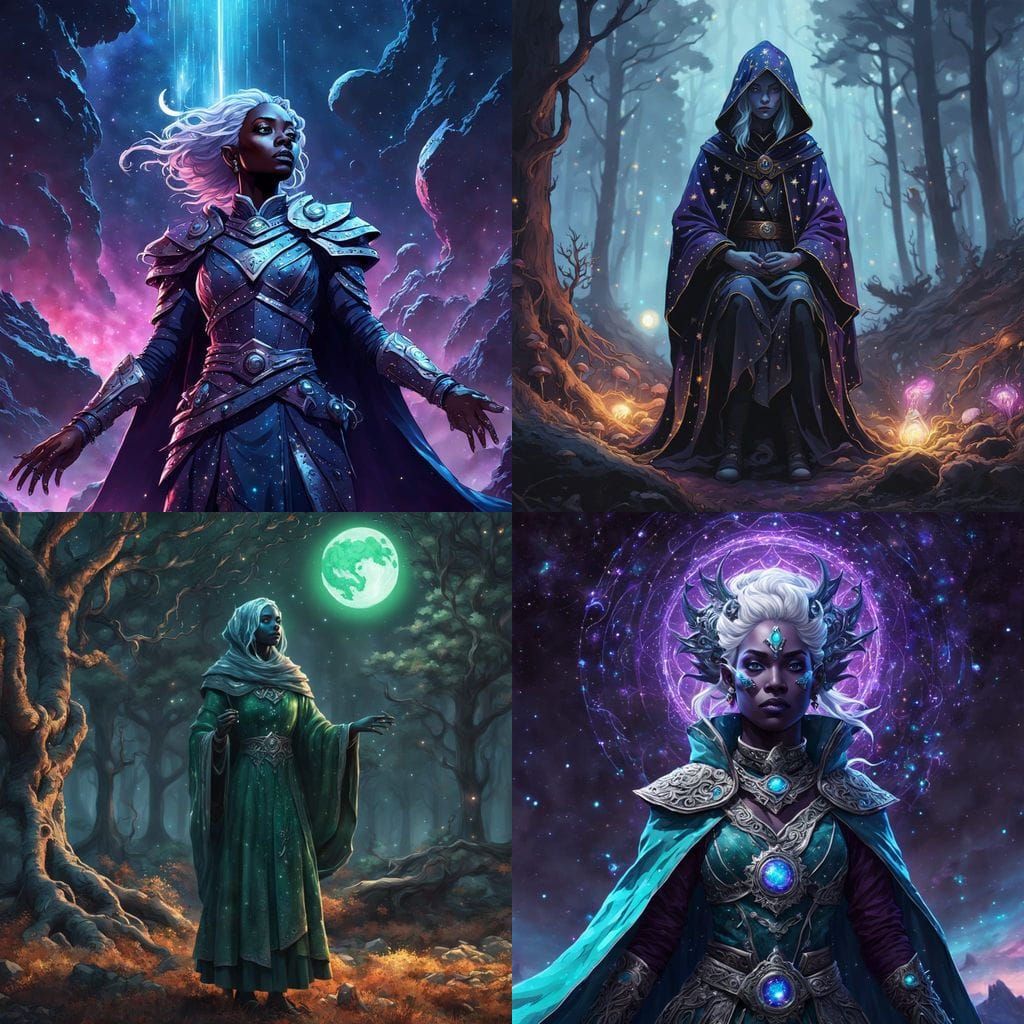 Drow Druidess Under Celestial Canvas