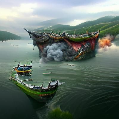 Dragon Attack on Ship: Detailed Matte Painting