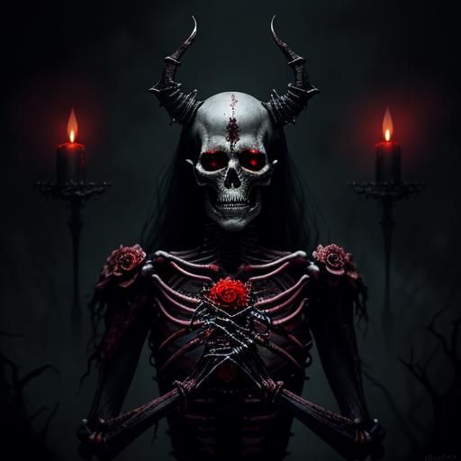 Demonic Skeleton in Liquid Ruby Filigree