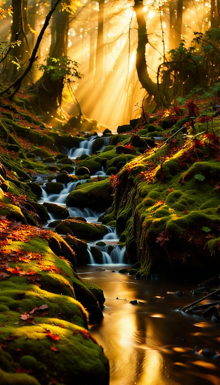 Moss-Covered Wall in Autumnal Amazonian Forest