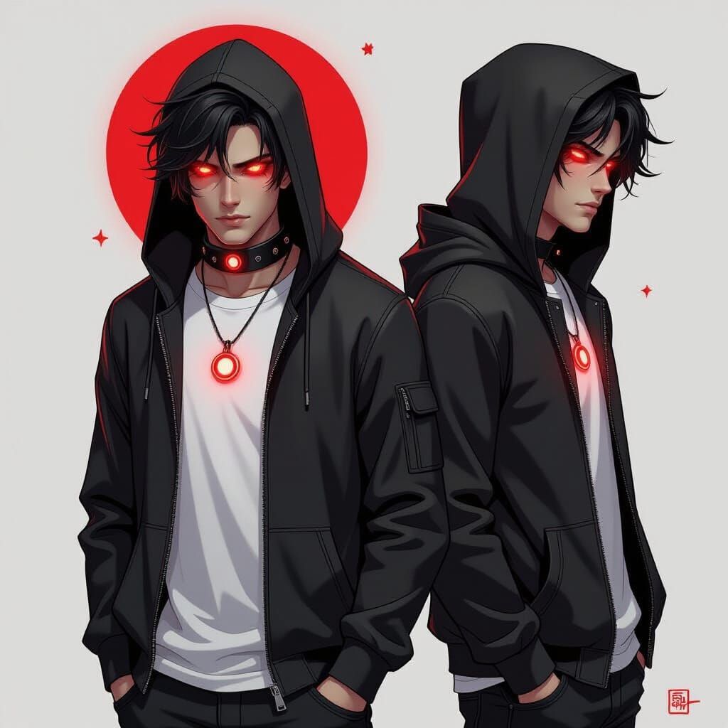 Calm Figure with Red Aura and Glowing Eyes