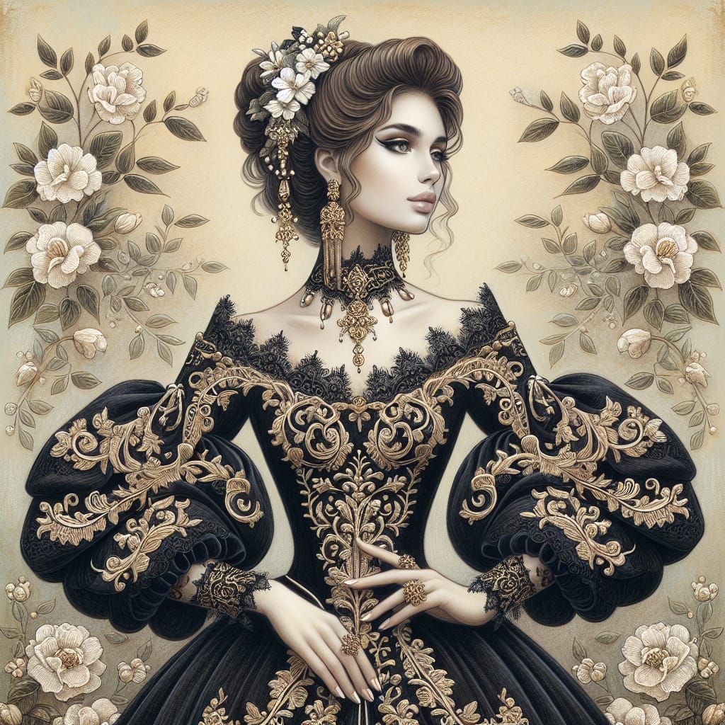 Elegant Woman in Vintage Chalk Illustration