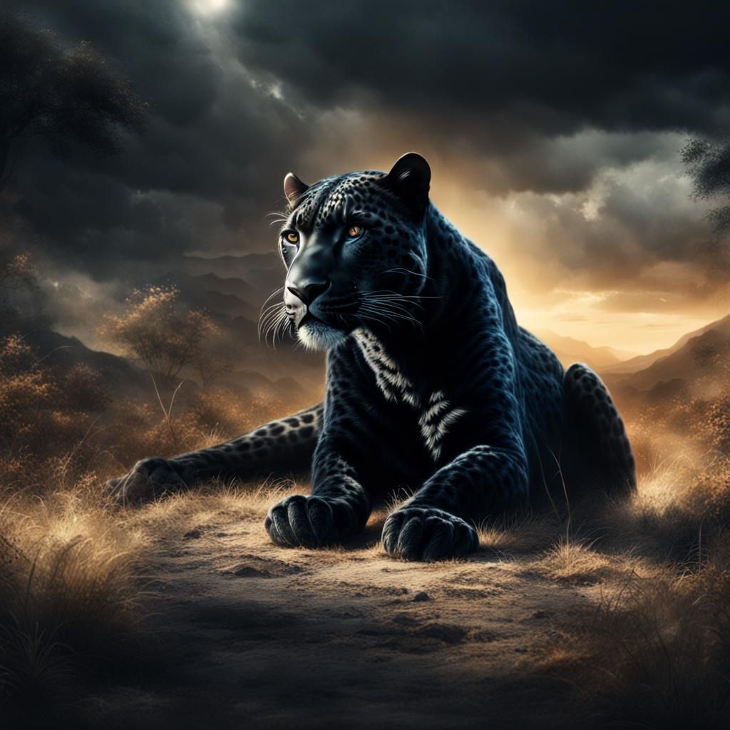 Black Leopard Eyes in Dark Digital Painting