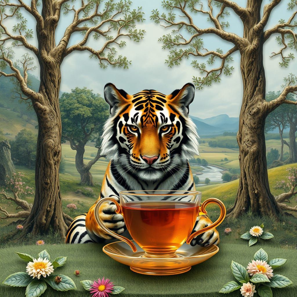 Anthropomorphic Tiger Tea Party in Artistic Styles