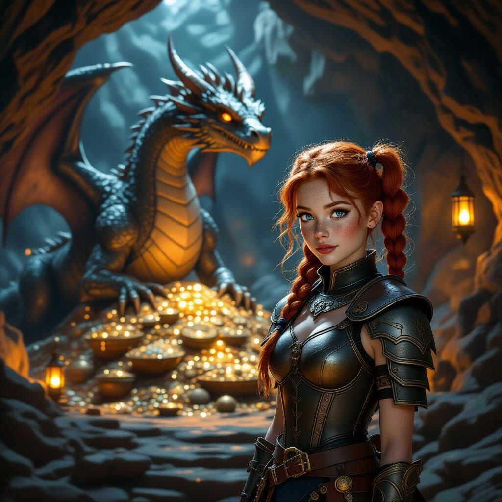 Dragon's Cave Guardian in Photorealistic Style