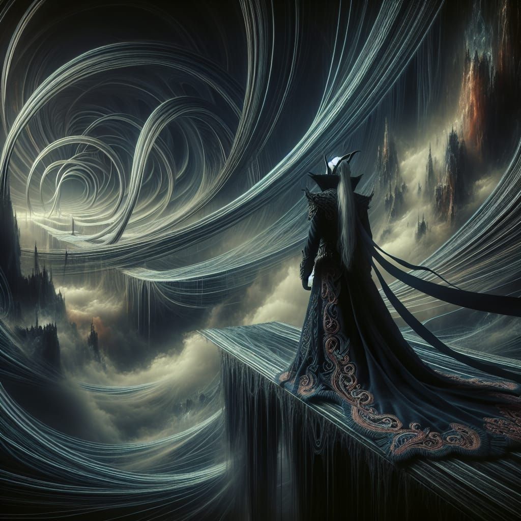 Dark Elf on Bridge Over Abyss: Dark Fantasy Art