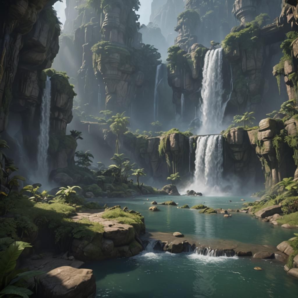 Naboo Waterfalls: Epic 3D Game Cinematic Render
