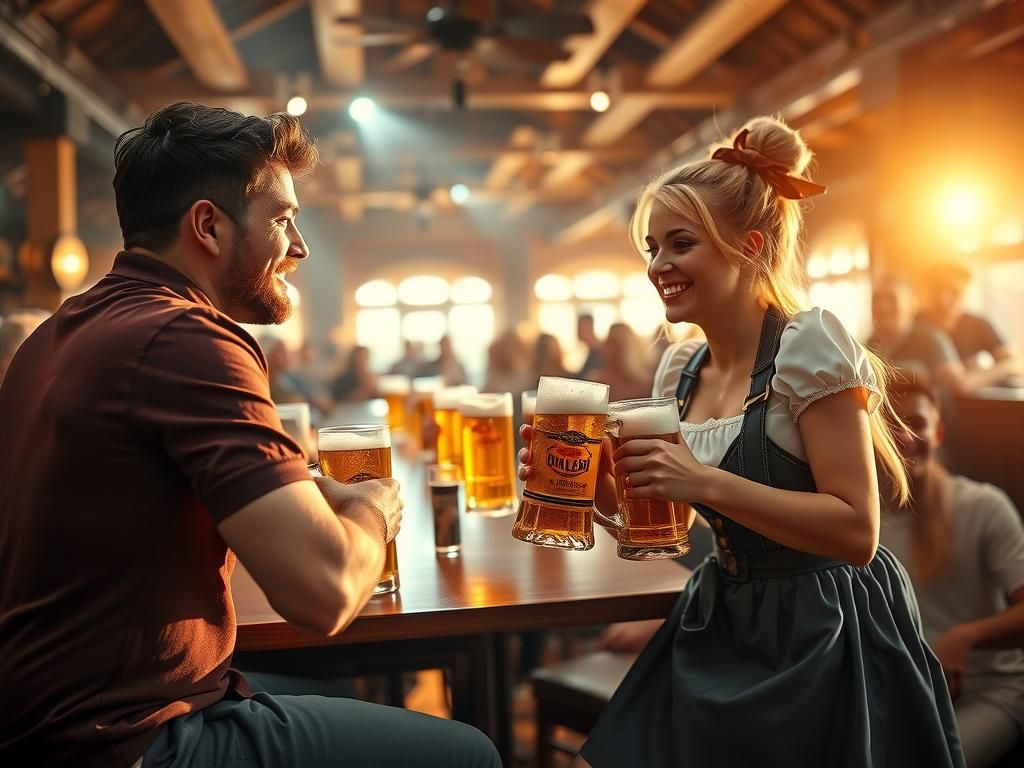 Oktoberfest Beer Hall: Dancing and Happy Drinkers