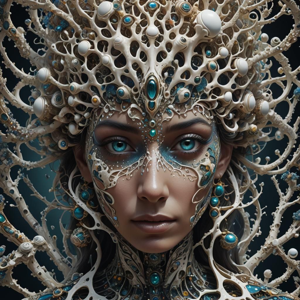 Psychedelic Fractal Portrait with Egyptian Beetles