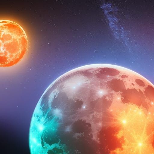 Glowing Sun and Moon in Digital Matte Painting