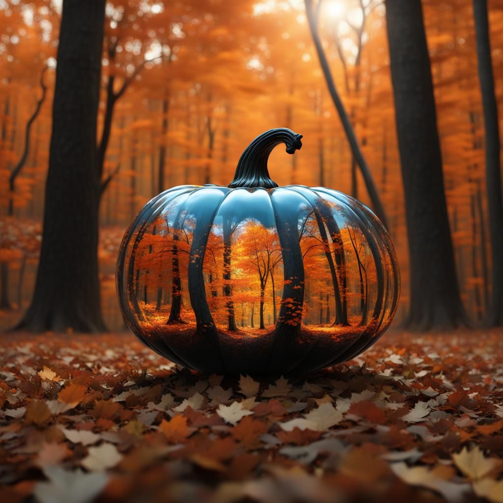 Glass Pumpkin in Autumn Woods: Digital Matte Painting