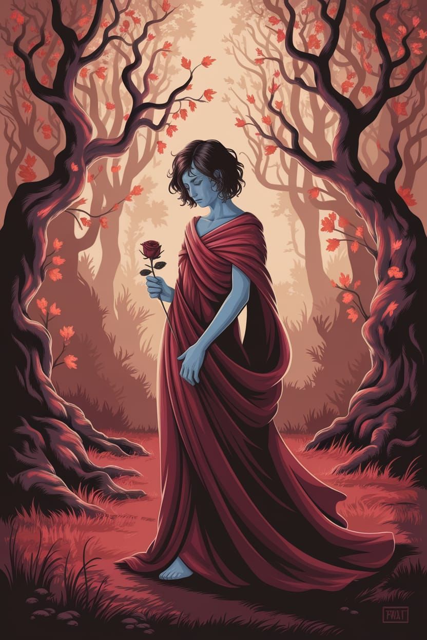 Personification of Guilt in Autumn Forest