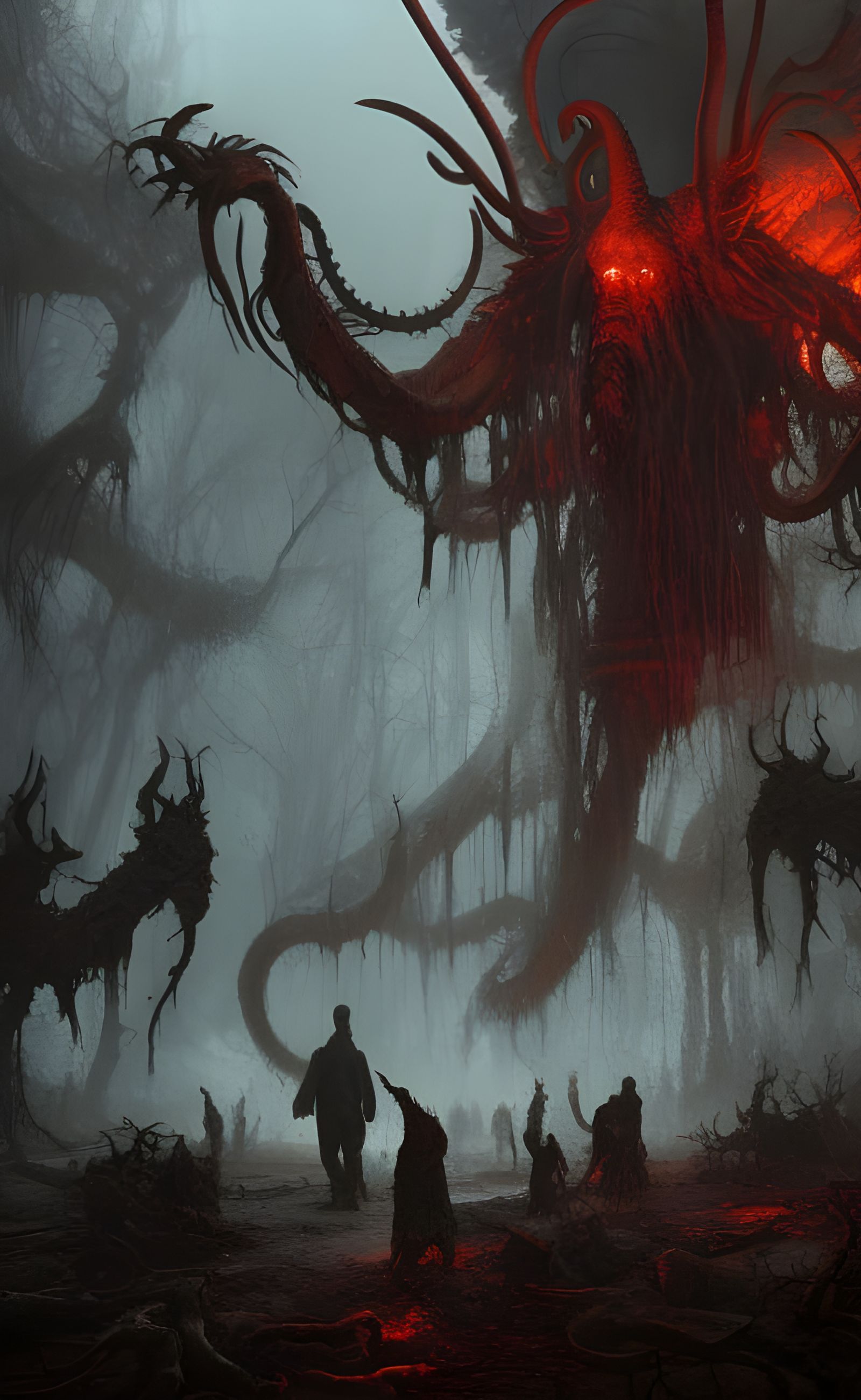 Cthulhu Destroys Post-Apocalyptic World in Dark Digital Art