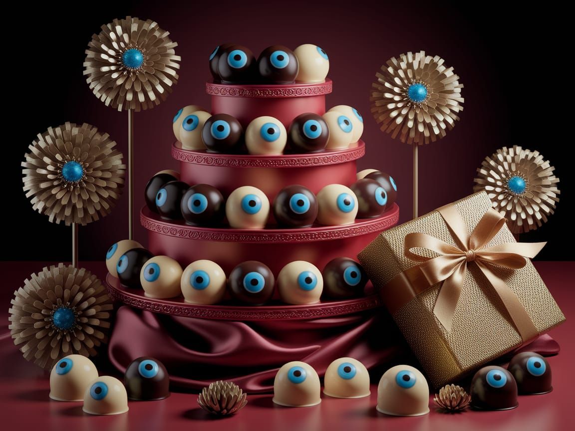 Decadent Chocolates with Eyeballs in Magical Realism Style