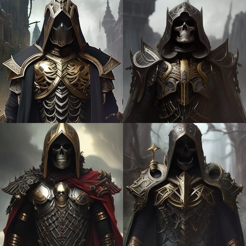 Skeleton Paladin in Black Armor, Hyperrealistic Digital Art