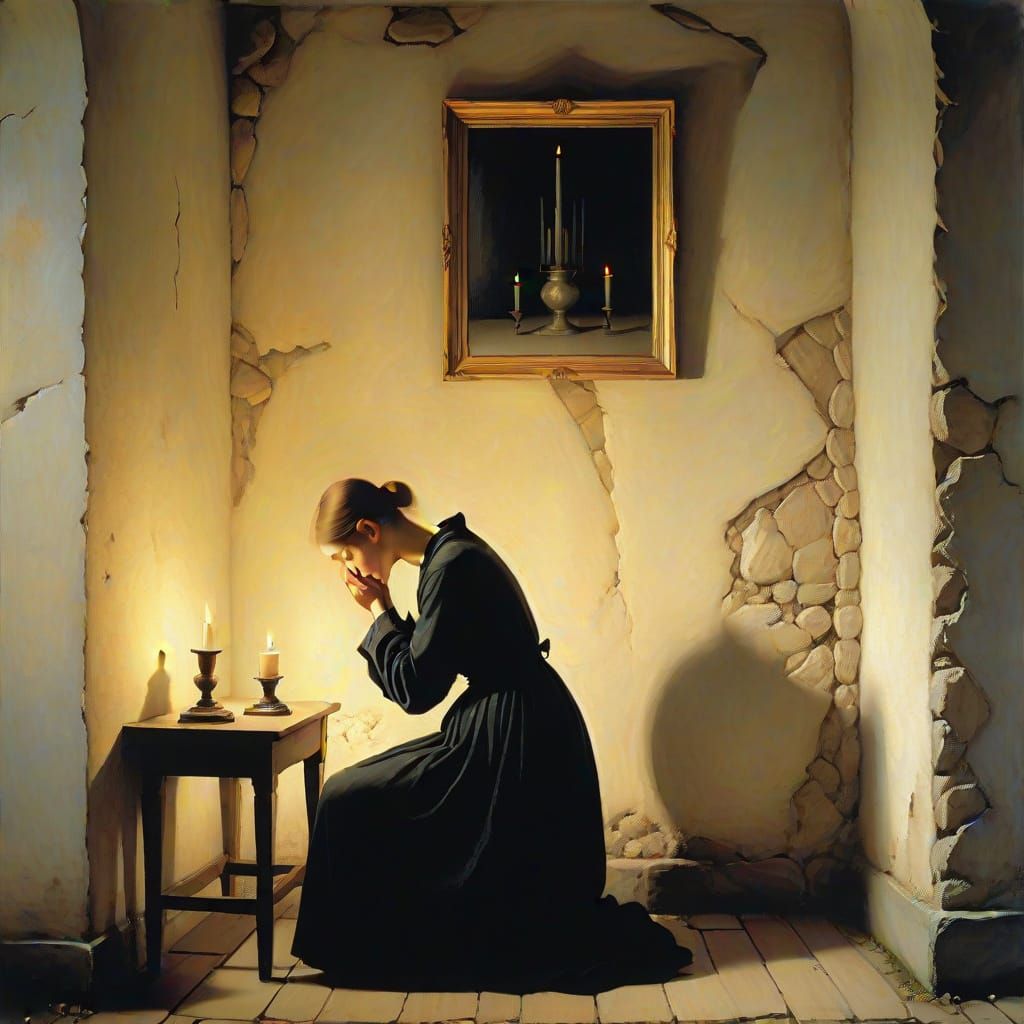 Serene Devout Figure in Golden Candlelight