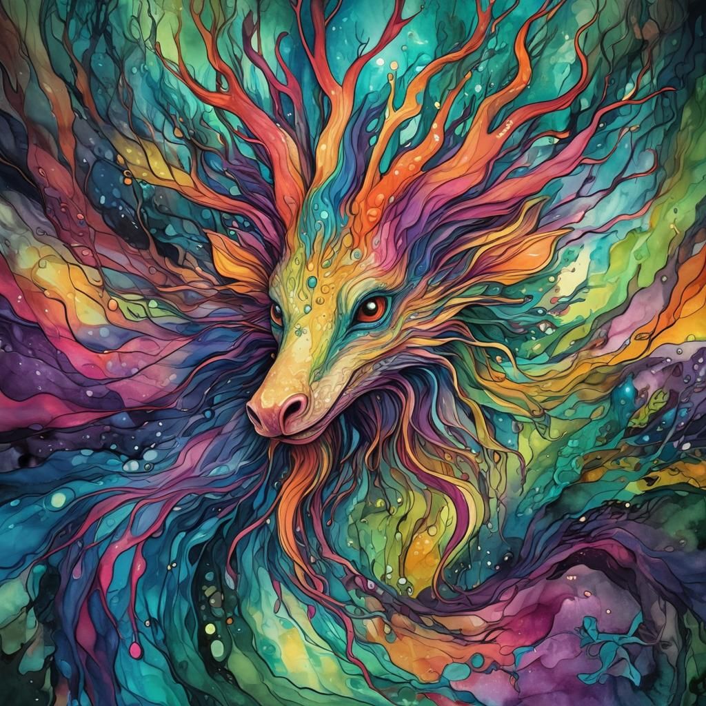 Fantastical Creature Emerges in Whimsical Alcohol Ink Art