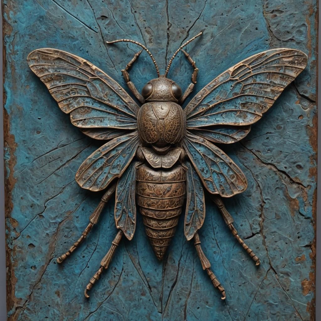 Bronze Locust Sculpture in Maori Bas-Relief Style
