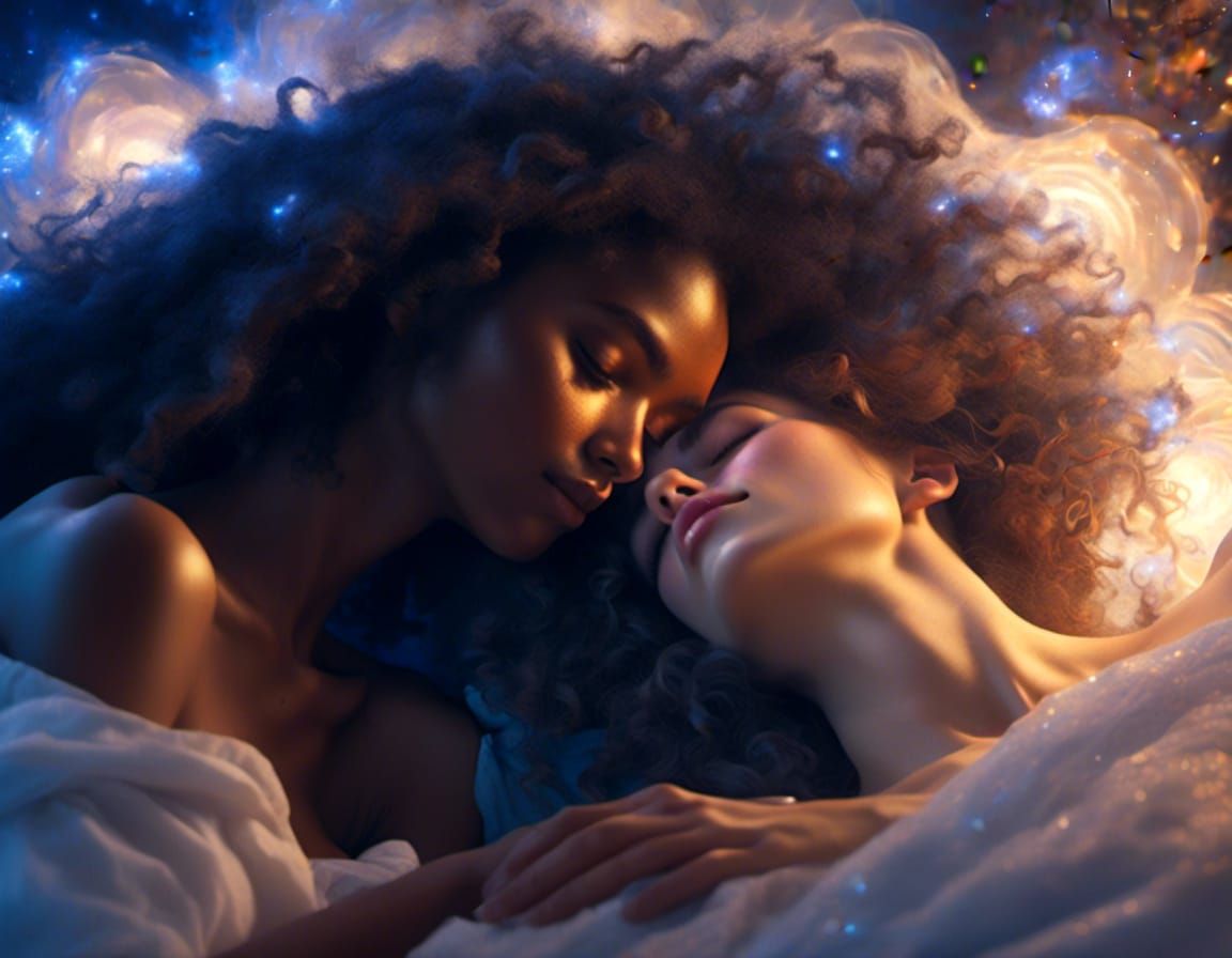 Dreamy Kiss Between Two Young Women