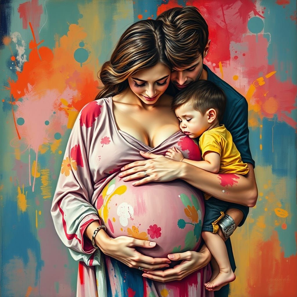 Warm Embrace of Love: Pregnant Mother Surrounded by Vibrant ...