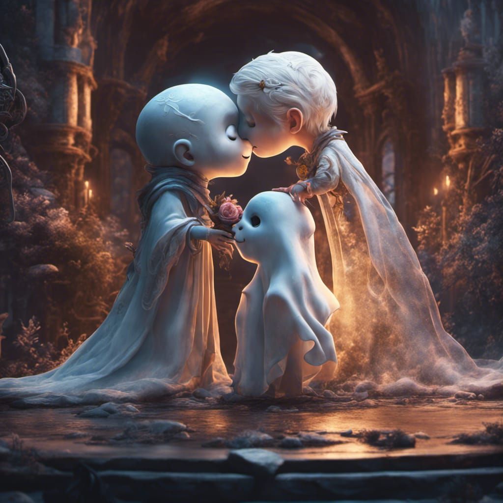 Adorable Ghost First Kiss: Fantasy Concept Art