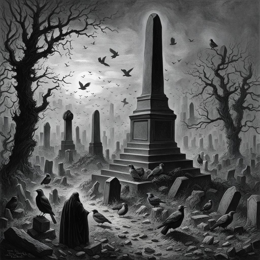 Gothic Horror Graveyard with Birds