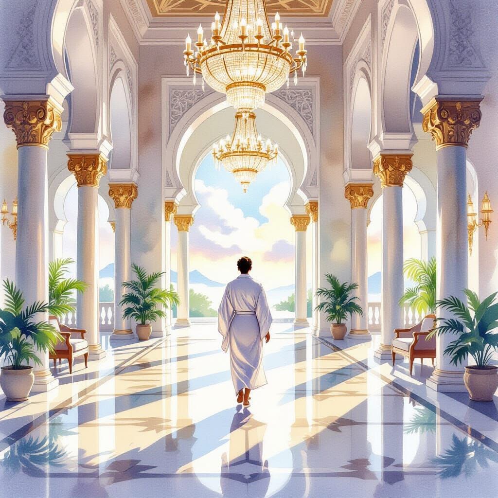 Peaceful Palace Morning in Watercolor Style