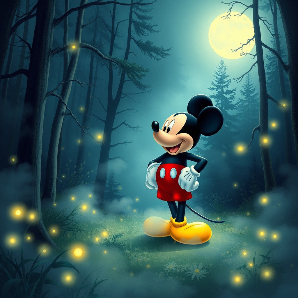 Mickey Mouse in Ethereal Moonlit Forest
