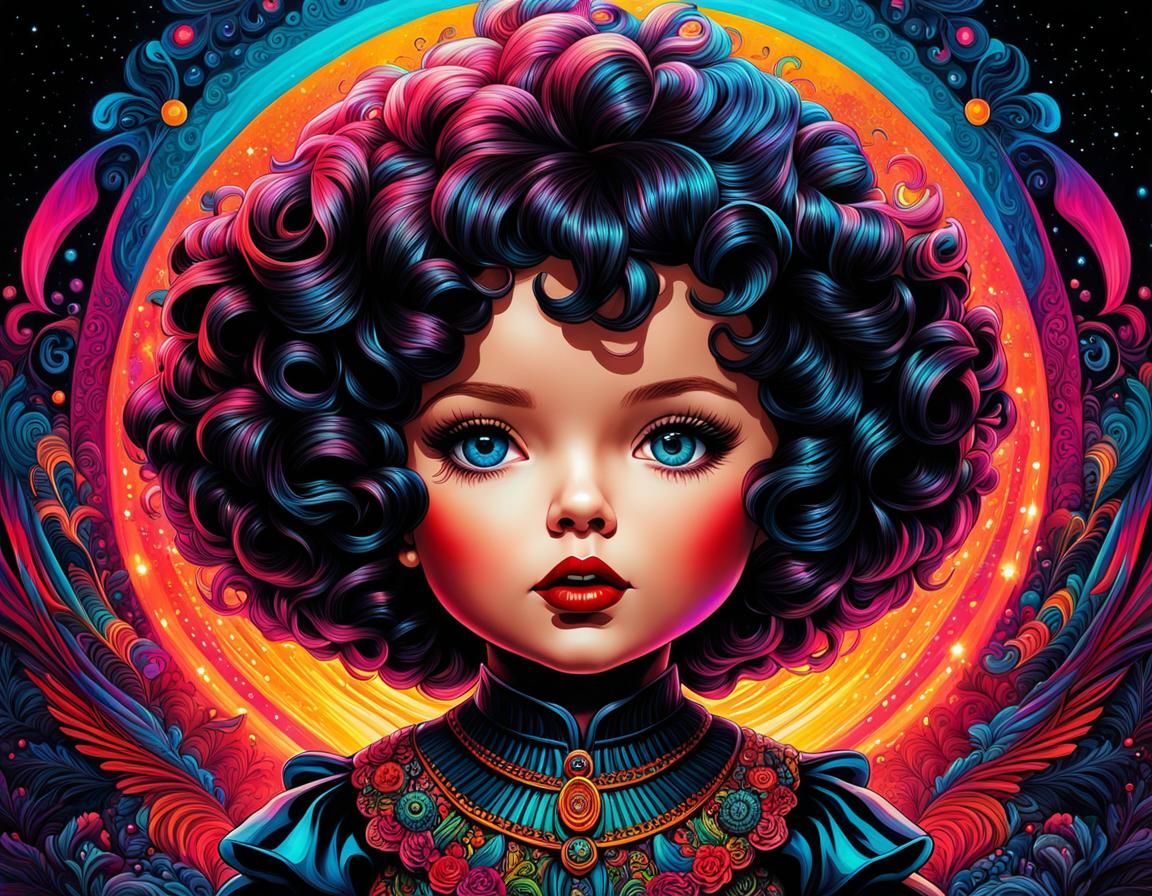 Psychedelic Chibi Toddler in Vibrant Ink Flow