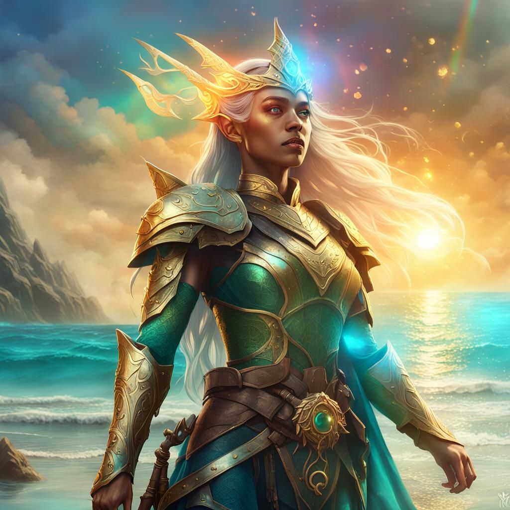 Victorious Elf Hero in Steampunk Armor